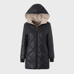 Belinda - Quilted Hooded Long Coat — Black