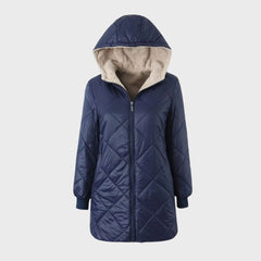 Belinda - Quilted Hooded Long Coat — Navy
