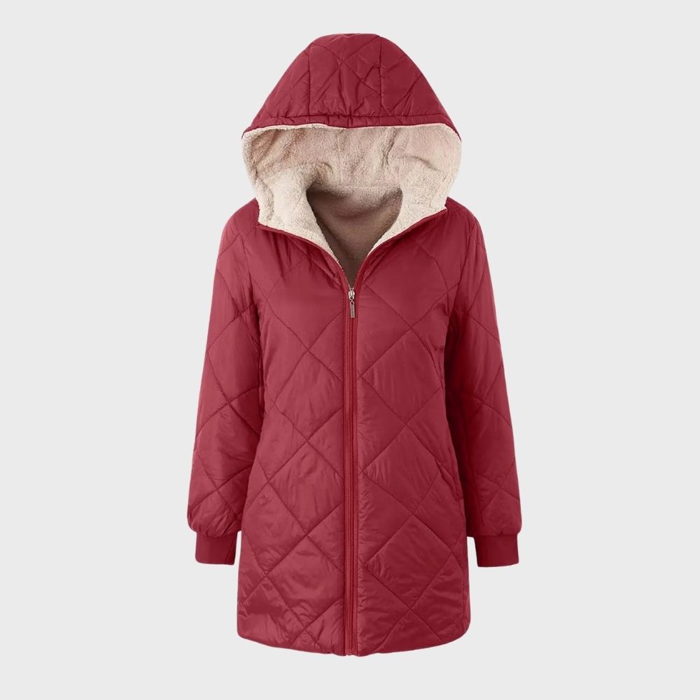 Belinda - Quilted Hooded Long Coat — Red