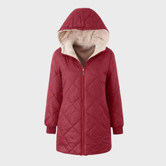 Belinda - Quilted Hooded Long Coat — Red