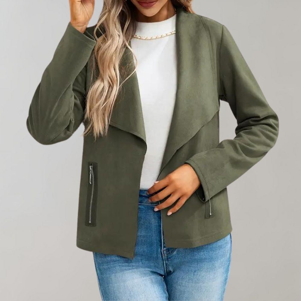 Arlette - Suede Drape Front Jacket — Olive green