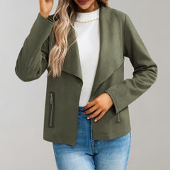 Arlette - Suede Drape Front Jacket — Olive green