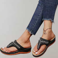 Charmaine - Embellished Toe Post Sandals — Black