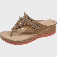Charmaine - Embellished Toe Post Sandals — Brown