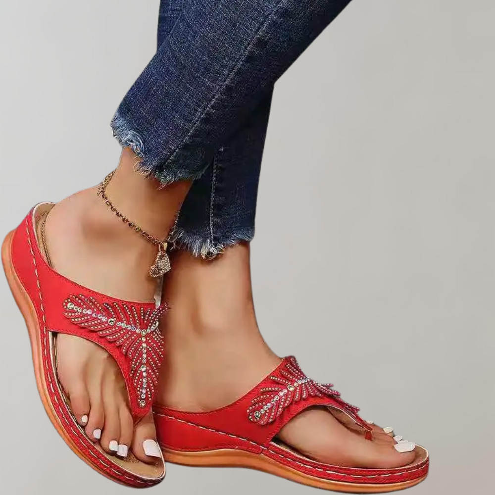 Charmaine - Embellished Toe Post Sandals — Red