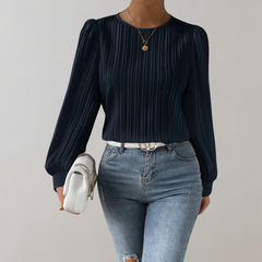 Josie - Pleated Long Sleeve Top — Violet blue