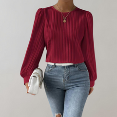 Josie - Pleated Long Sleeve Top — Red