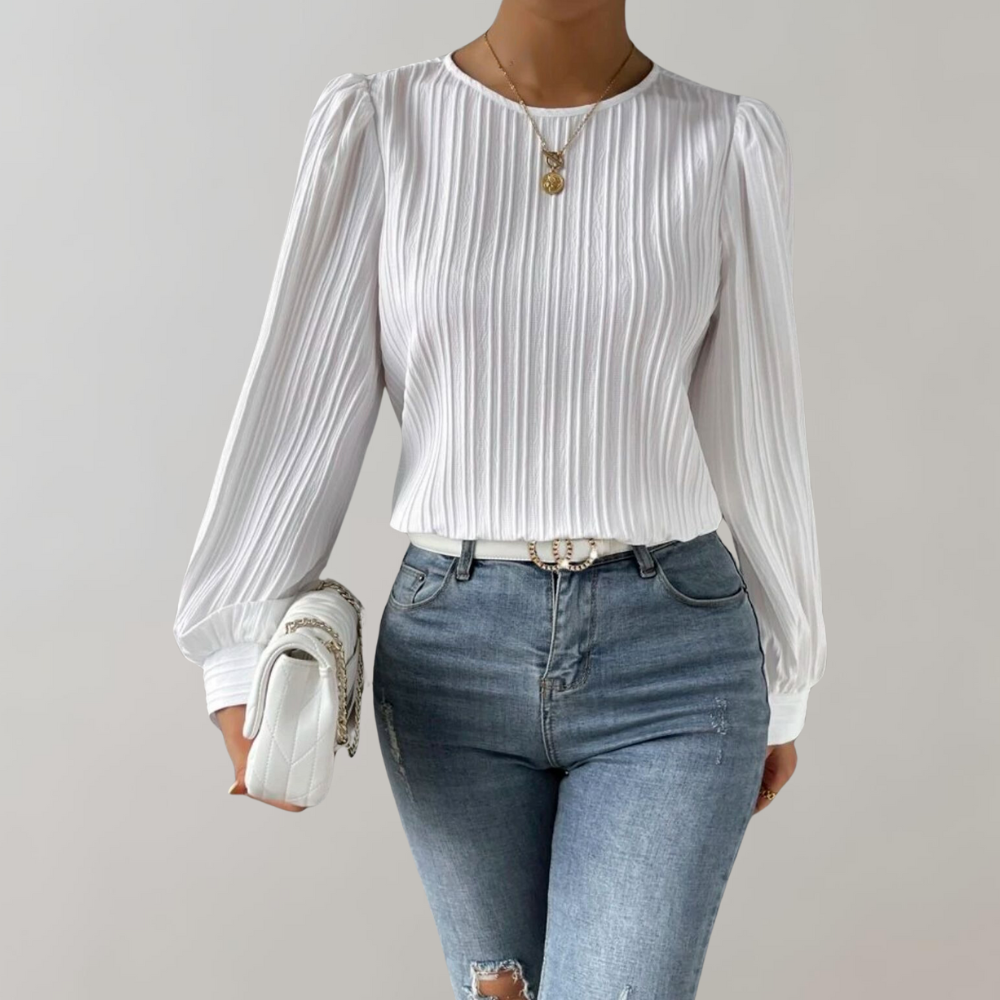 Josie - Pleated Long Sleeve Top — White