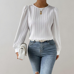 Josie - Pleated Long Sleeve Top — White