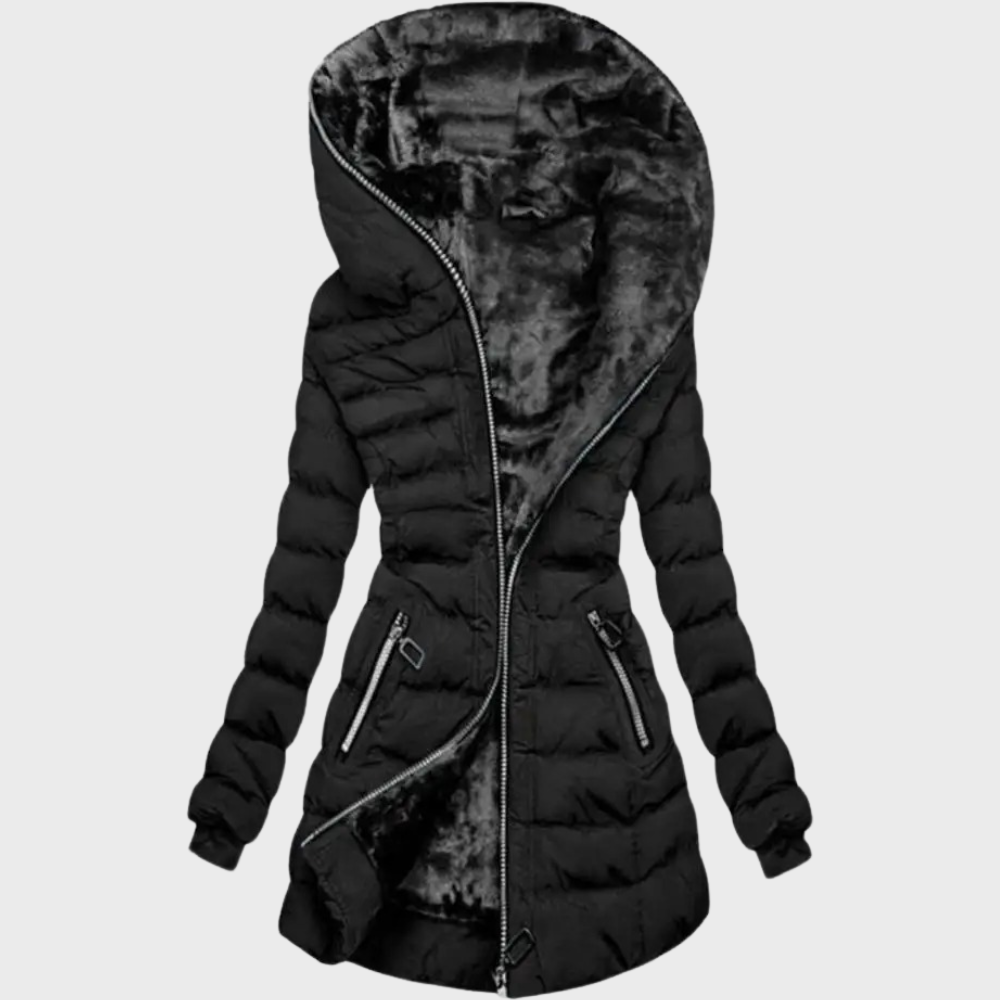 Mallory - Fur Lined Hooded Puffer — Black