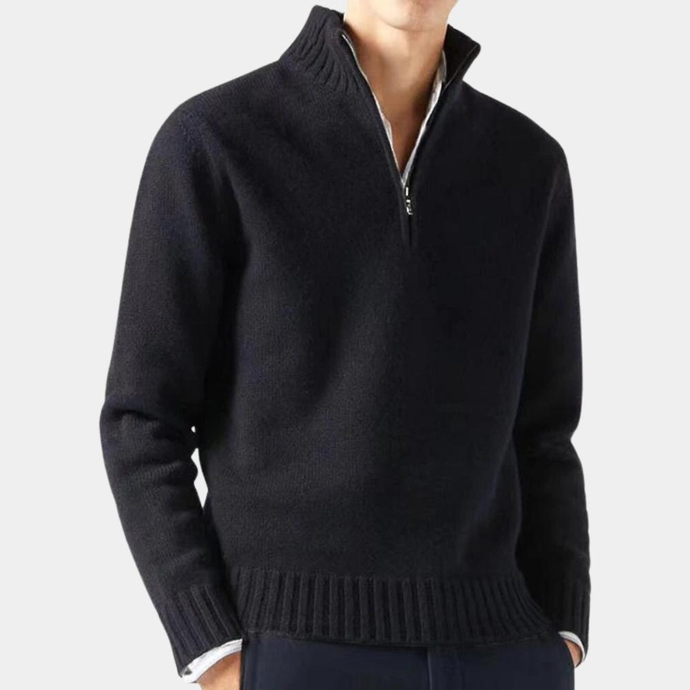 Neville - Quarter Zip Knit Sweater — Black