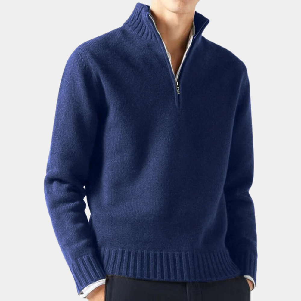 Neville - Quarter Zip Knit Sweater — Dark blue