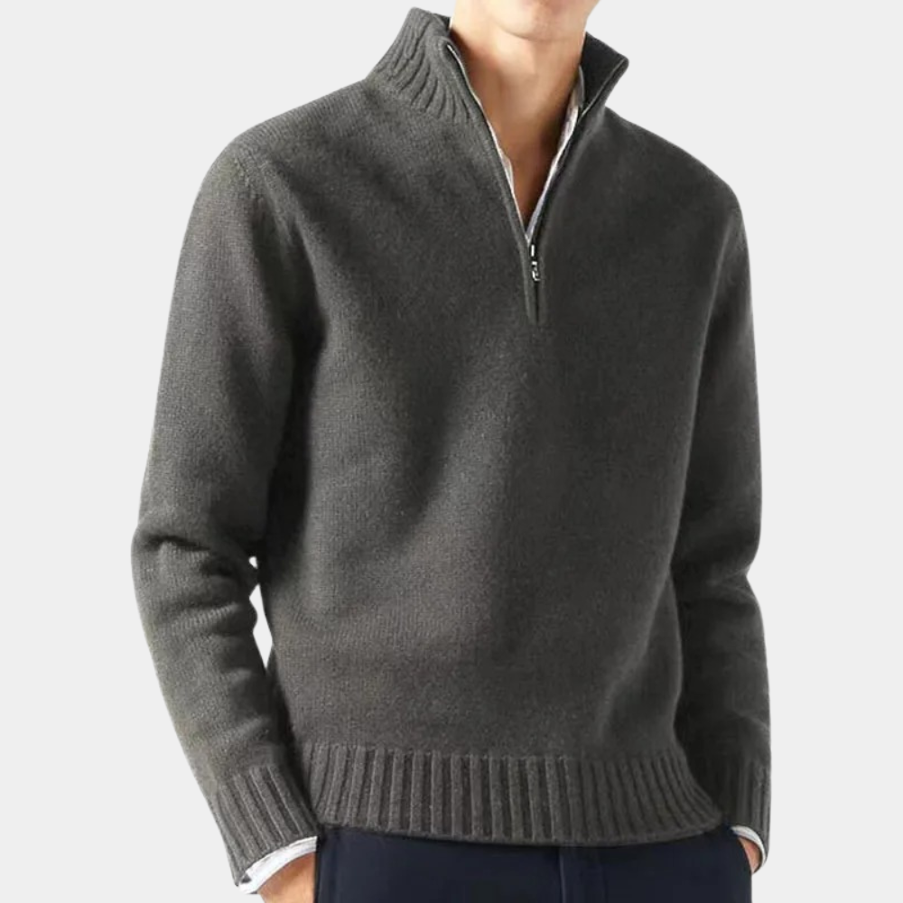 Neville - Quarter Zip Knit Sweater — Dark grey