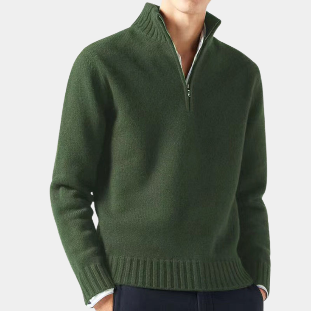 Neville - Quarter Zip Knit Sweater — Dark green