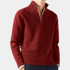 Neville - Quarter Zip Knit Sweater — Dark red