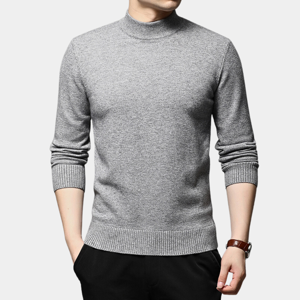 Fletcher - Mock Neck Fine Knit Jumper — Grey
