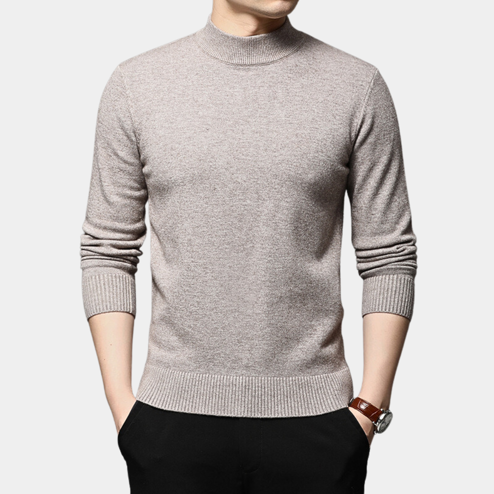 Fletcher - Mock Neck Fine Knit Jumper — Khaki
