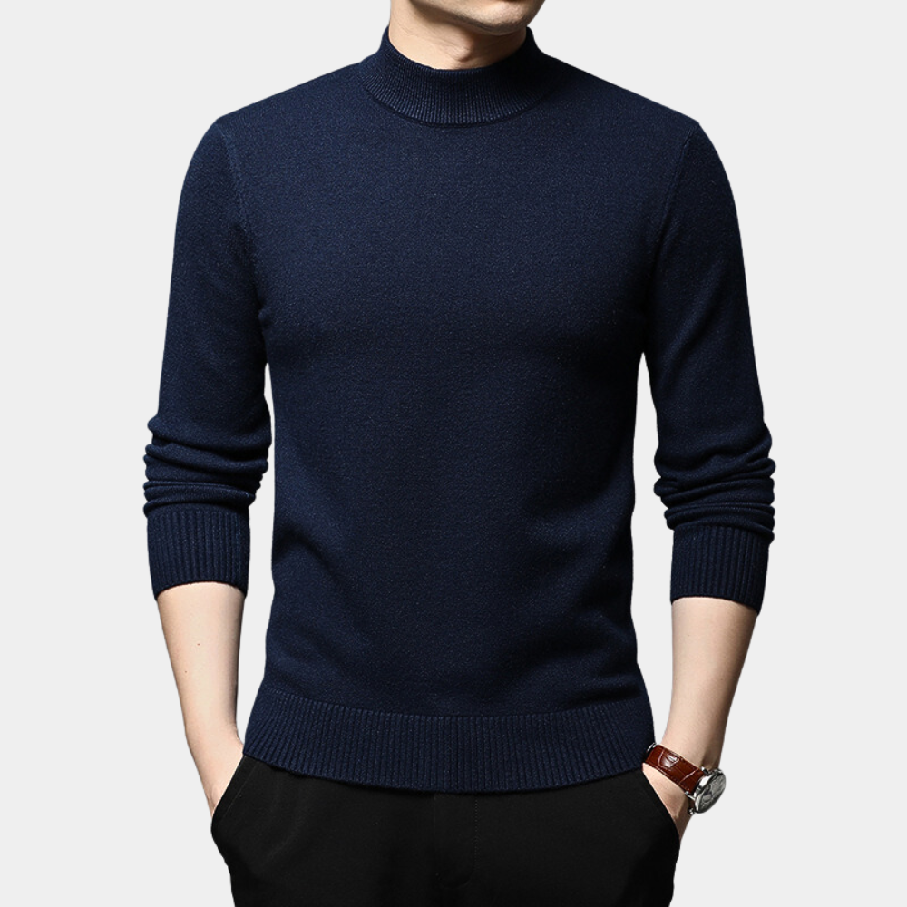 Fletcher - Mock Neck Fine Knit Jumper — Navy blue