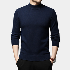 Fletcher - Mock Neck Fine Knit Jumper — Navy blue