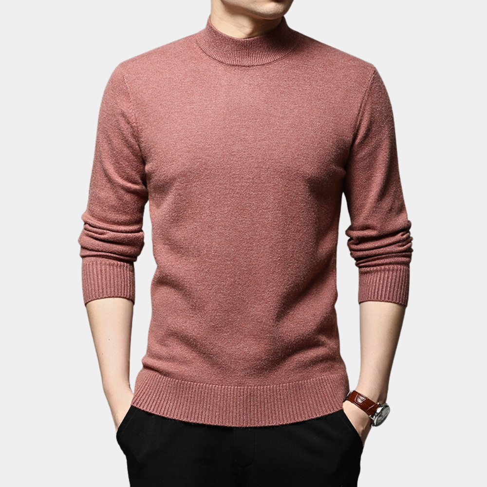 Fletcher - Mock Neck Fine Knit Jumper — Pink