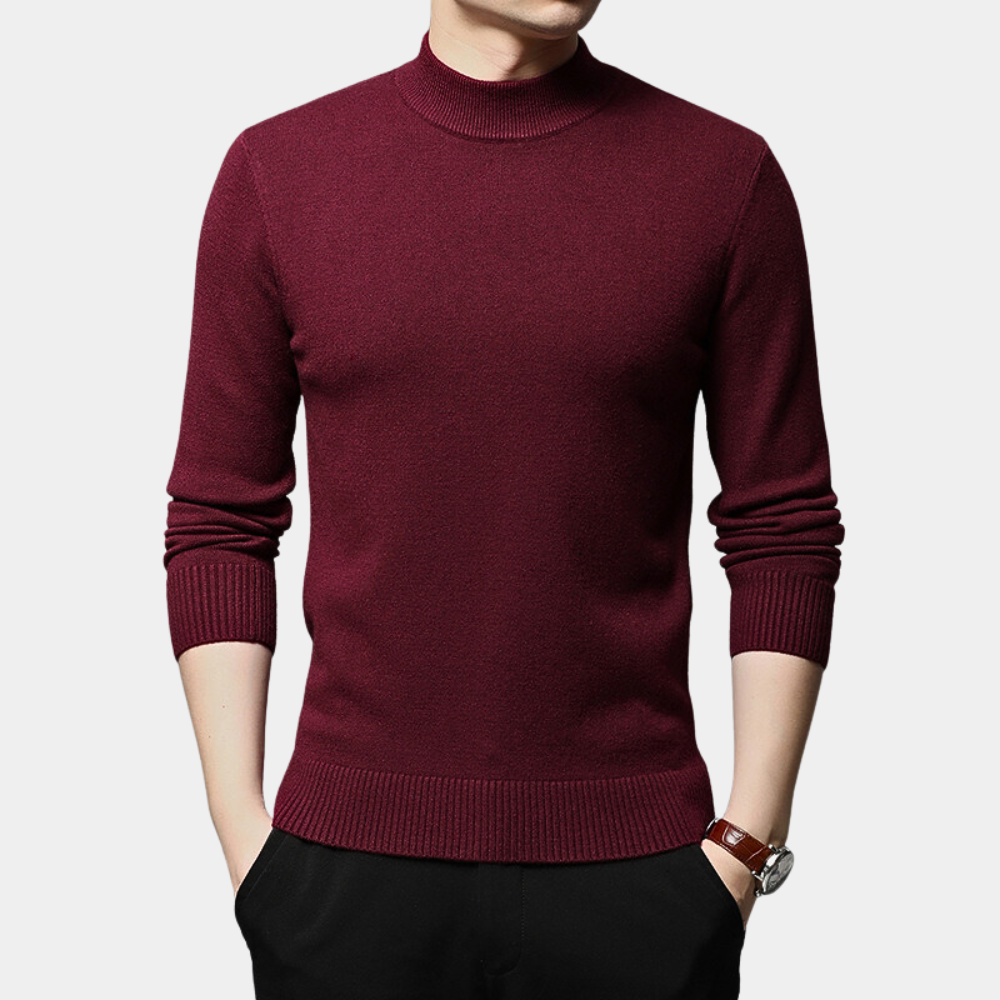 Fletcher - Mock Neck Fine Knit Jumper — Red