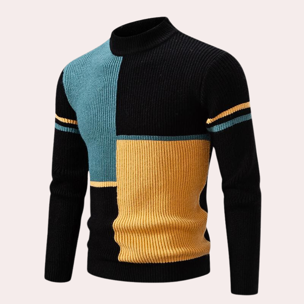 Clarence - Colour Block Ribbed Jumper — Black Green