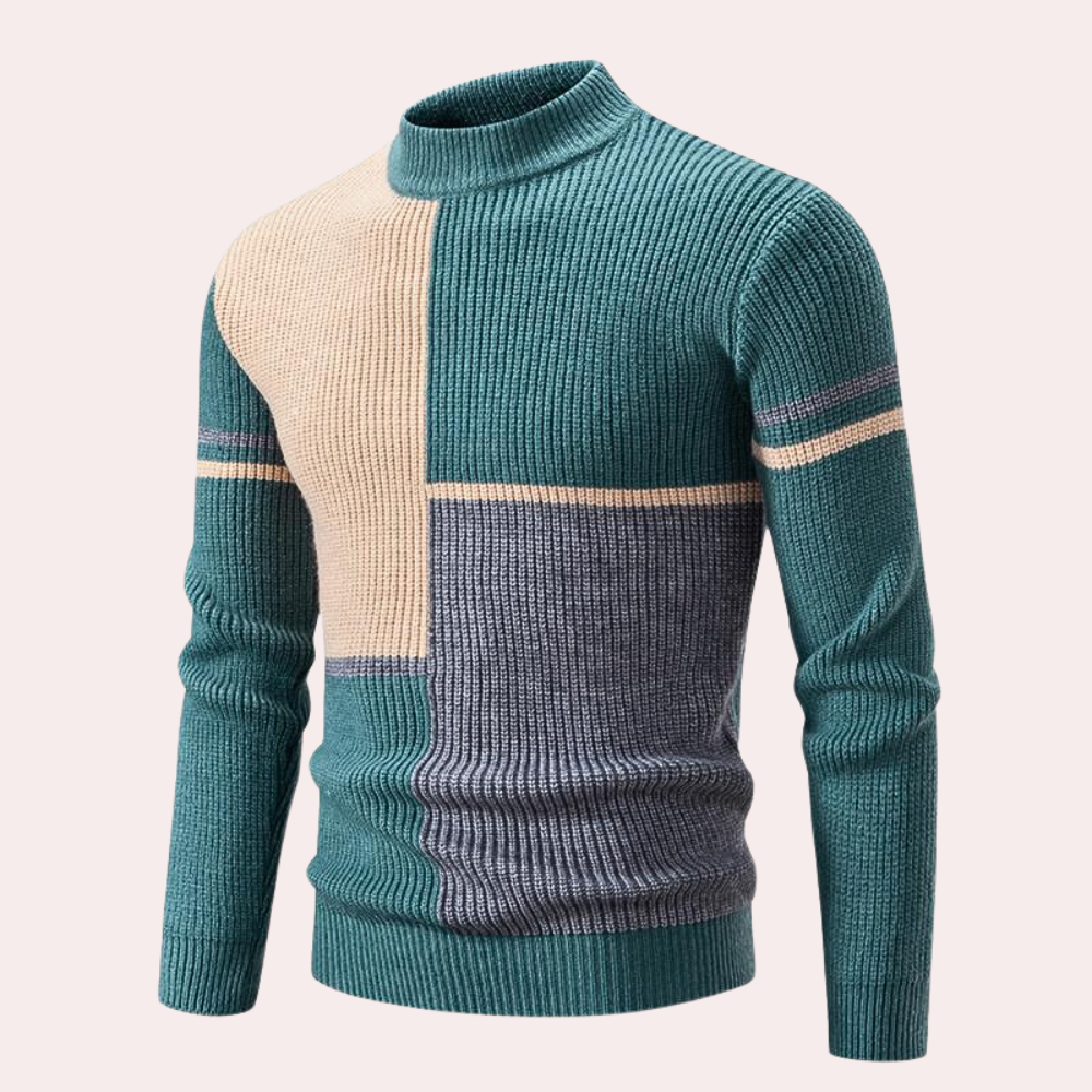 Clarence - Colour Block Ribbed Jumper — Green Grey