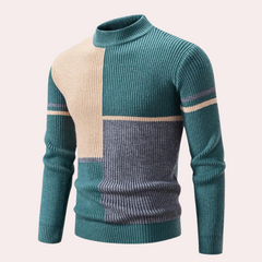 Clarence - Colour Block Ribbed Jumper — Green Grey