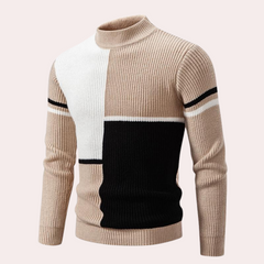 Clarence - Colour Block Ribbed Jumper — White Khaki