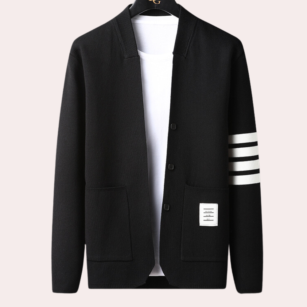 Alastair - Cardigan with Striped Cuff — Black
