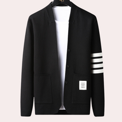 Alastair - Cardigan with Striped Cuff — Black