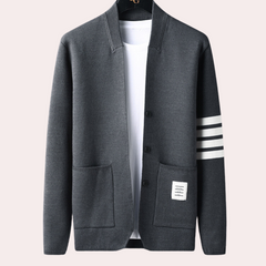 Alastair - Cardigan with Striped Cuff — Grey