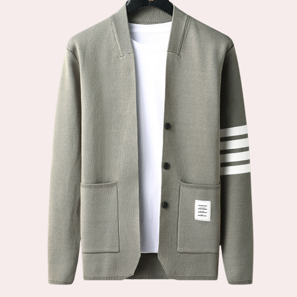 Alastair - Cardigan with Striped Cuff — Green