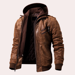 Benjamin - Leather Jacket with Hood — Brown