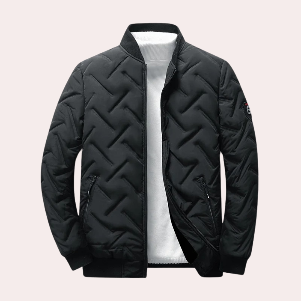 Stanley - Quilted Bomber with Rib Trim — Black