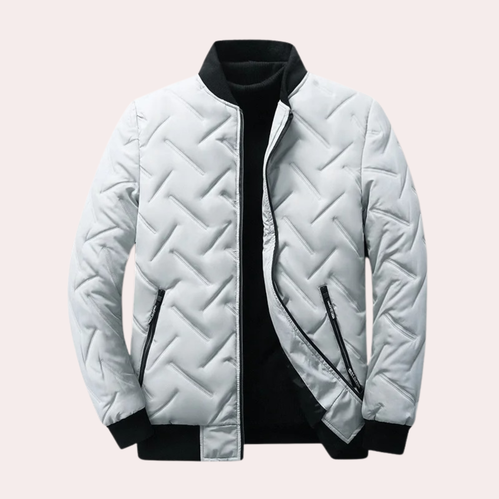 Stanley - Quilted Bomber with Rib Trim — Grey