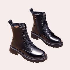 Belinda - Black Lace up Zip Boots — Black