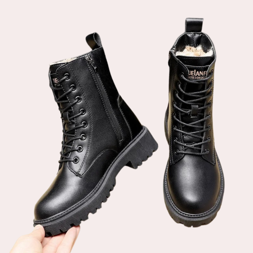 Belinda - Black Lace up Zip Boots