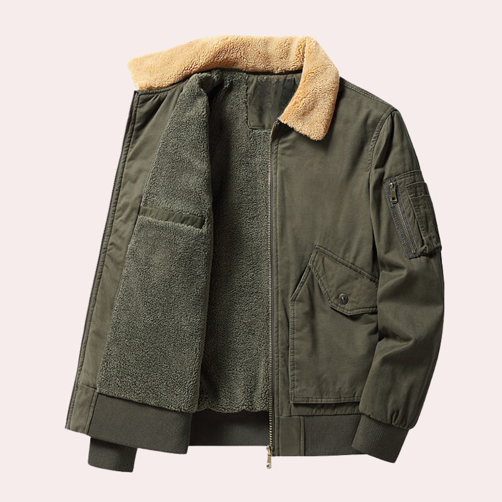 Travis - Bomber with Sherpa Collar — Army green