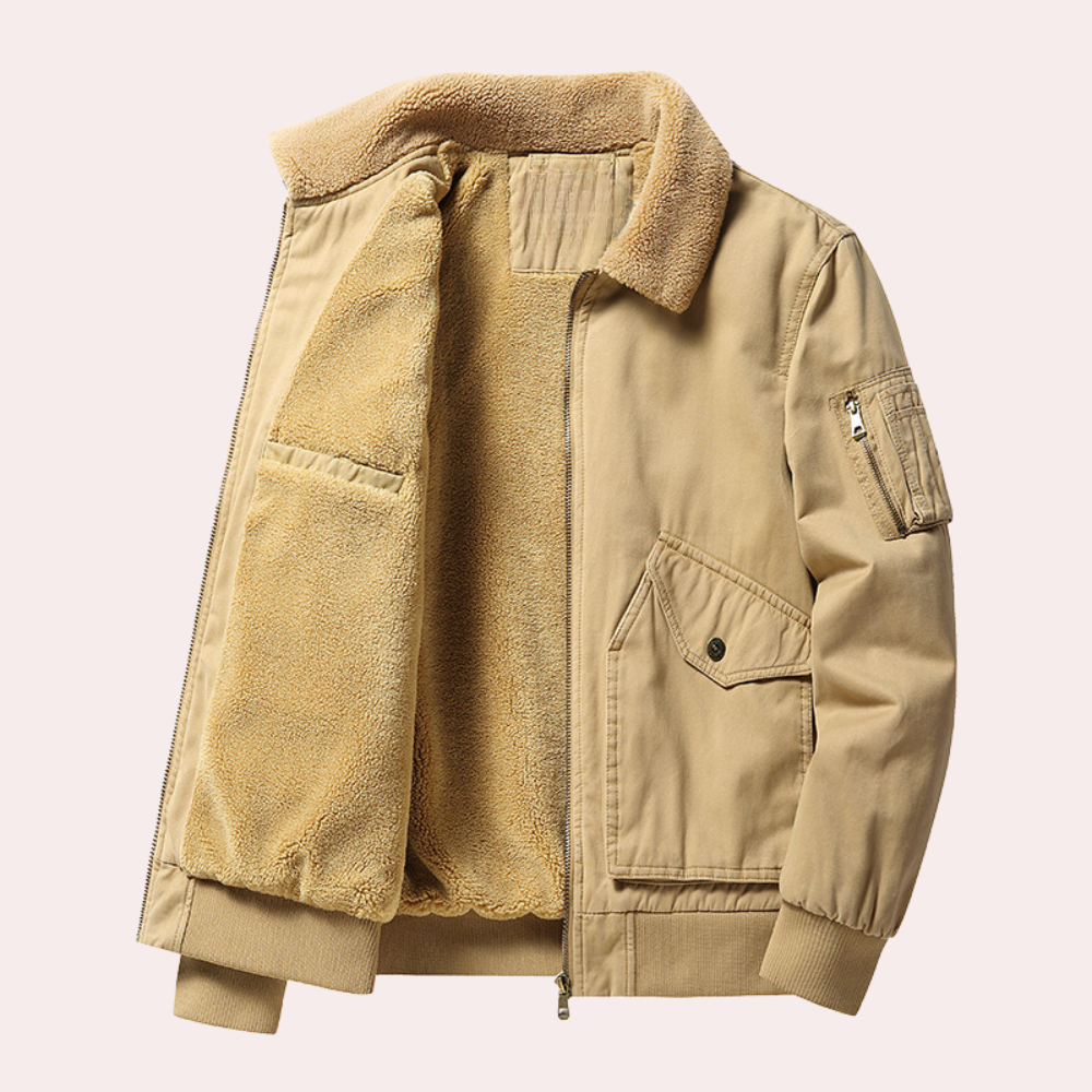 Travis - Bomber with Sherpa Collar — Khaki