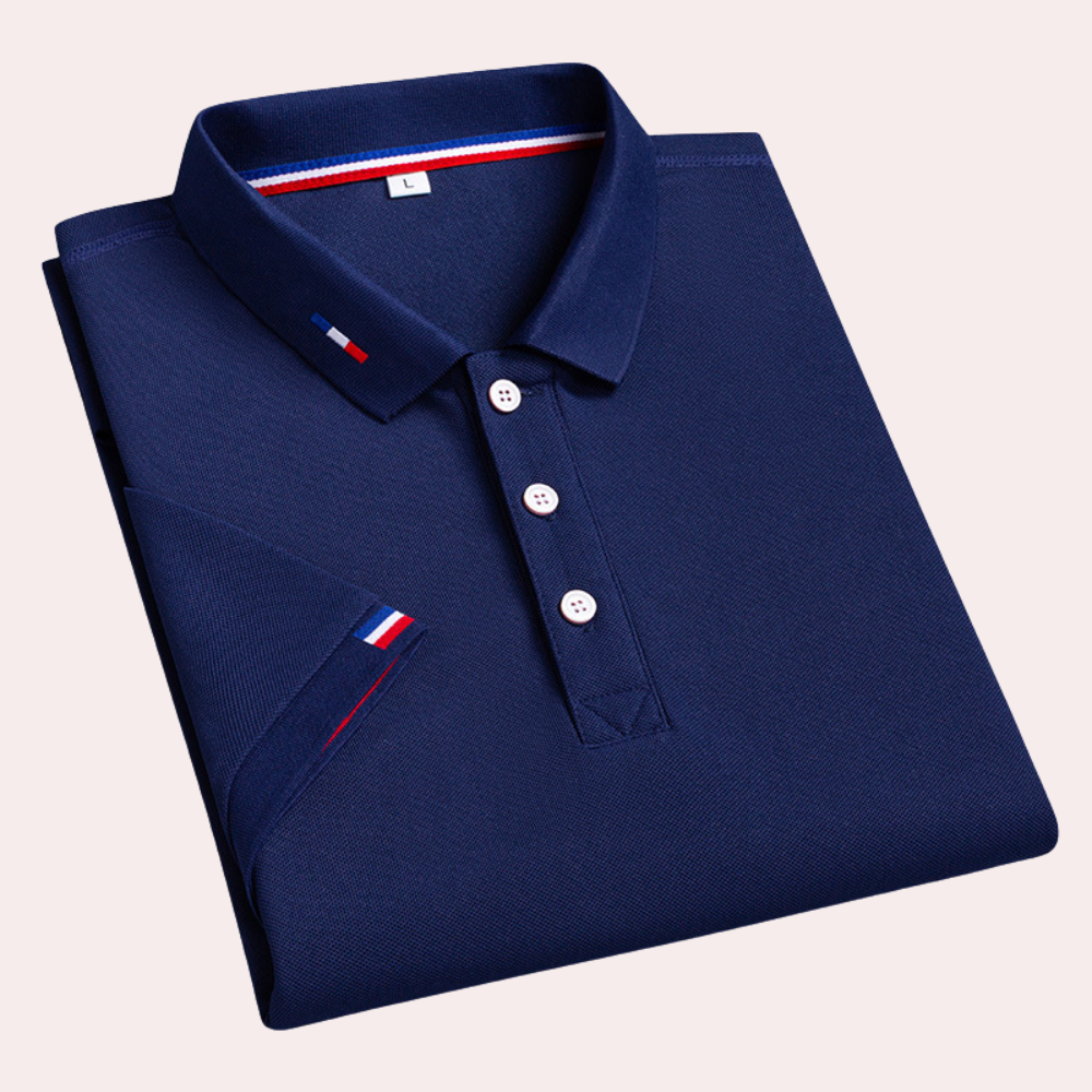 Sylvester - Polo Shirt with Stripe Placket — Navy blue