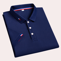Sylvester - Polo Shirt with Stripe Placket — Navy blue