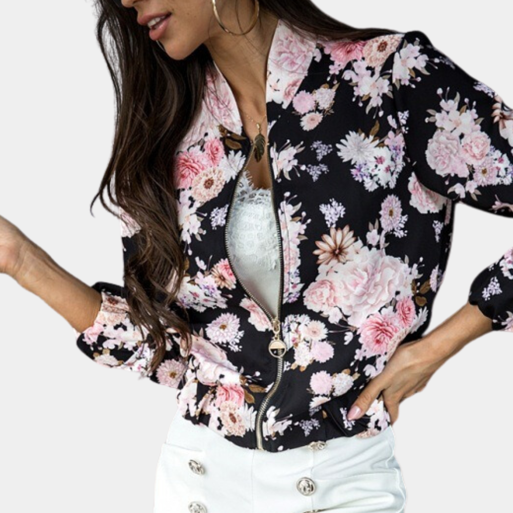 Danielle - Floral Print Bomber Jacket — Black Pink