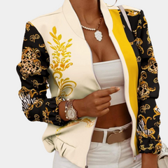 Danielle - Floral Print Bomber Jacket — Black Yellow