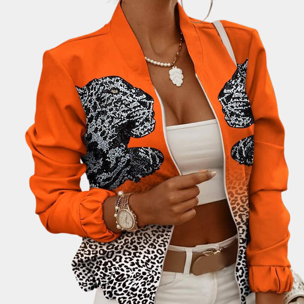 Danielle - Floral Print Bomber Jacket — Orange