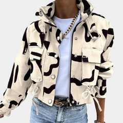 Aurora - Abstract Print Fleece Jacket — Apricot