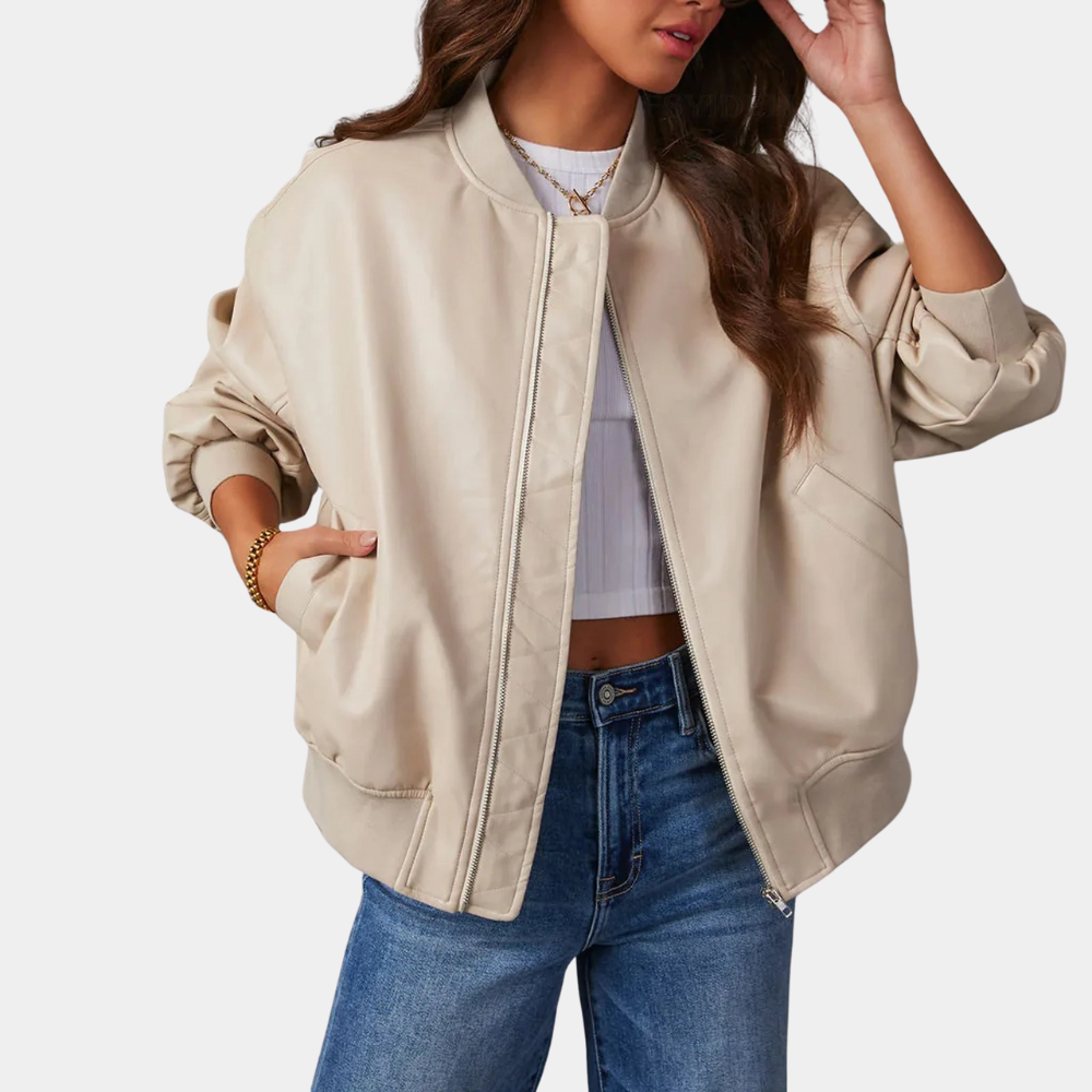 Cecily - Soft Bomber Jacket — Beige