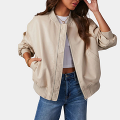 Cecily - Soft Bomber Jacket — Beige