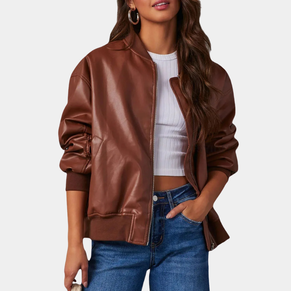 Cecily - Soft Bomber Jacket — Brown