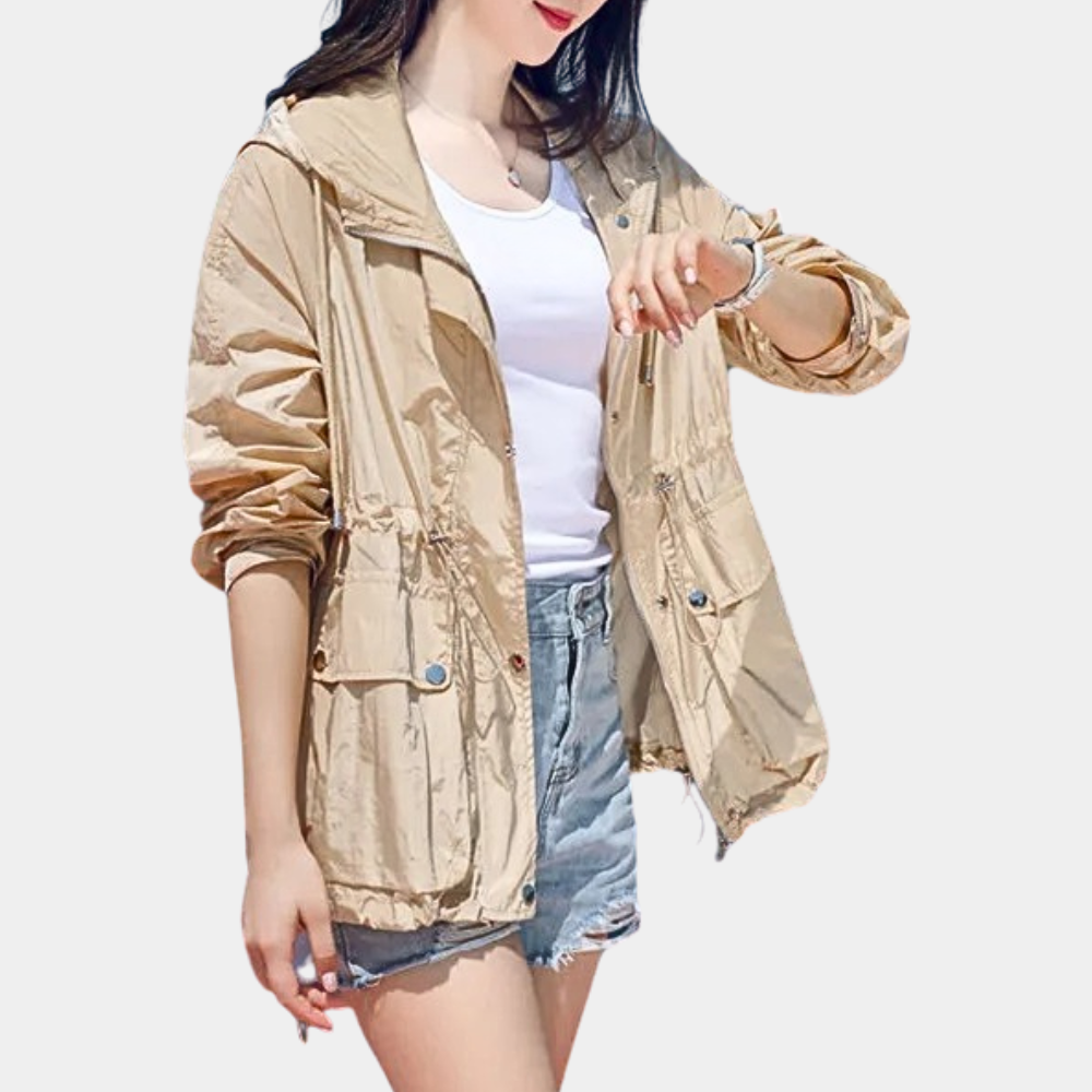 Genevieve - Lightweight Hooded Windbreaker — Khaki